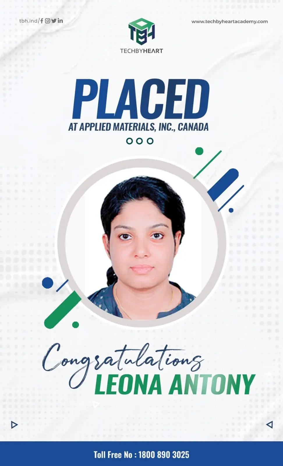 Leona Antony Placed at Applied Materials Canada